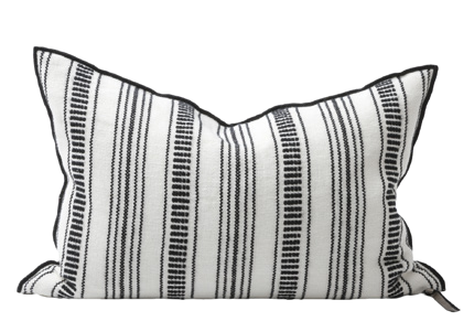 Coussin Vice Versa Toile Brodée Cyclades - rayure fine noire