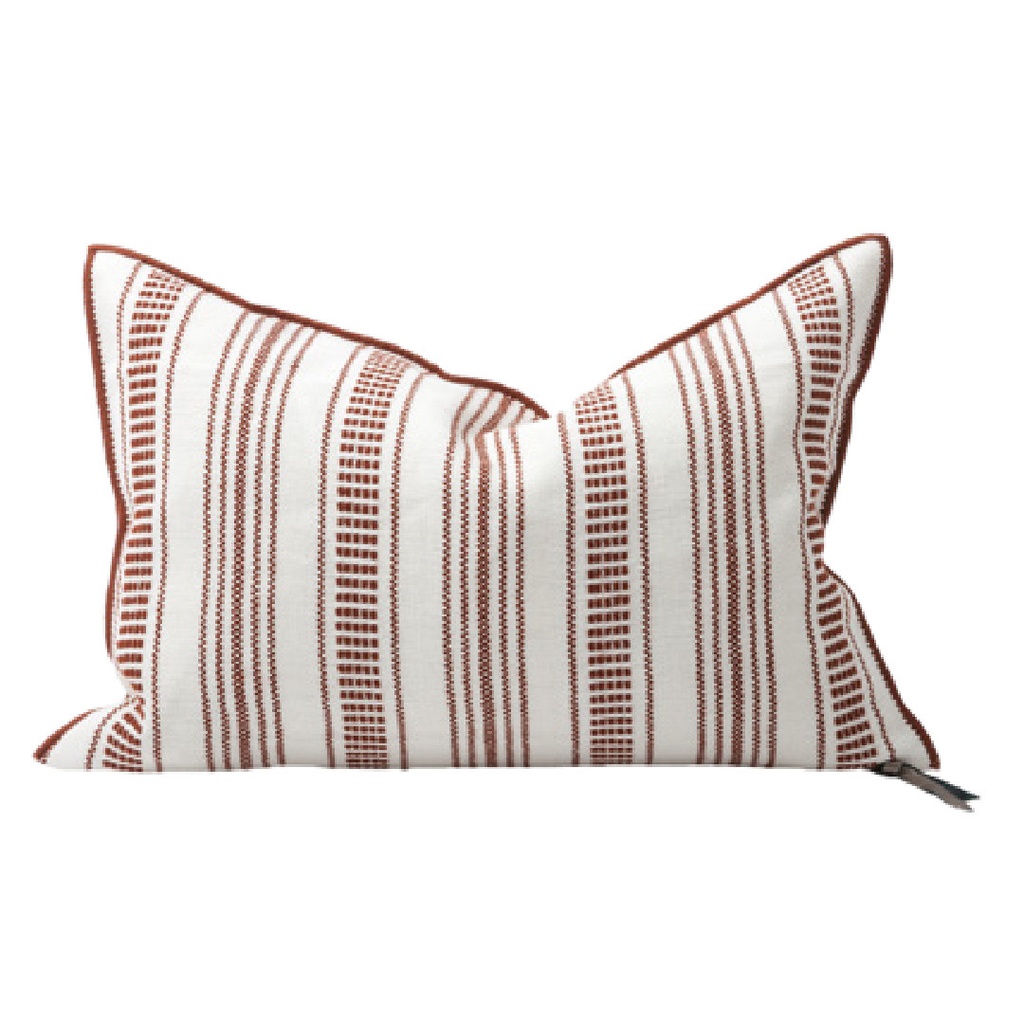 Coussin Vice Versa Toile Brodée Cyclades - rayure fine argile