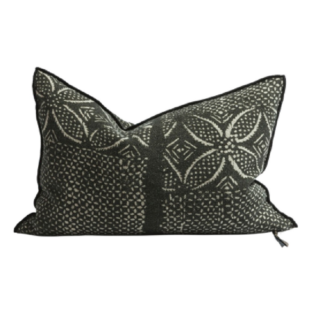 Coussin Vice Versa Lin Wabi-Sabi Imprimé - bogolan charbon