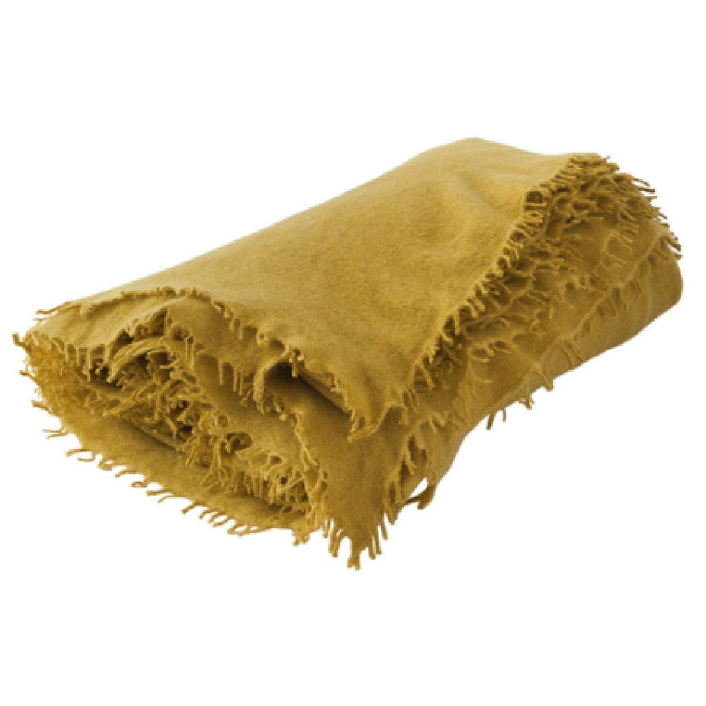 Plaid Frangé Cachemire Tricoté Main - curry