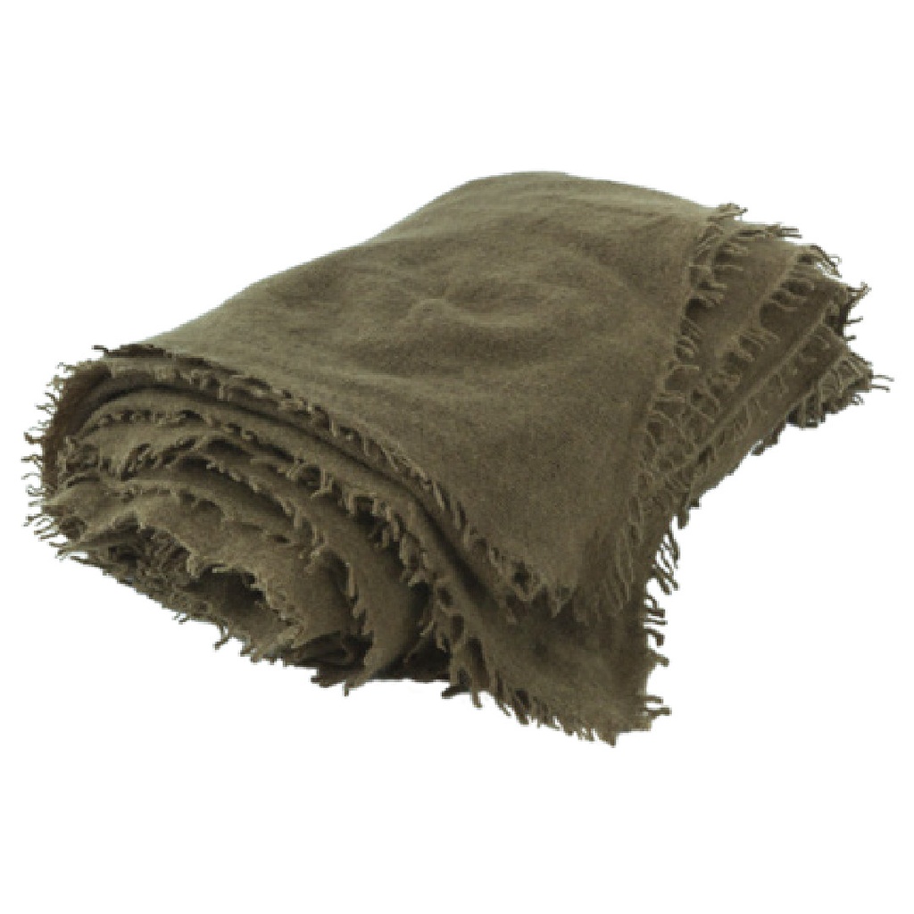 Plaid Frangé Cachemire Tricoté Main - kaki