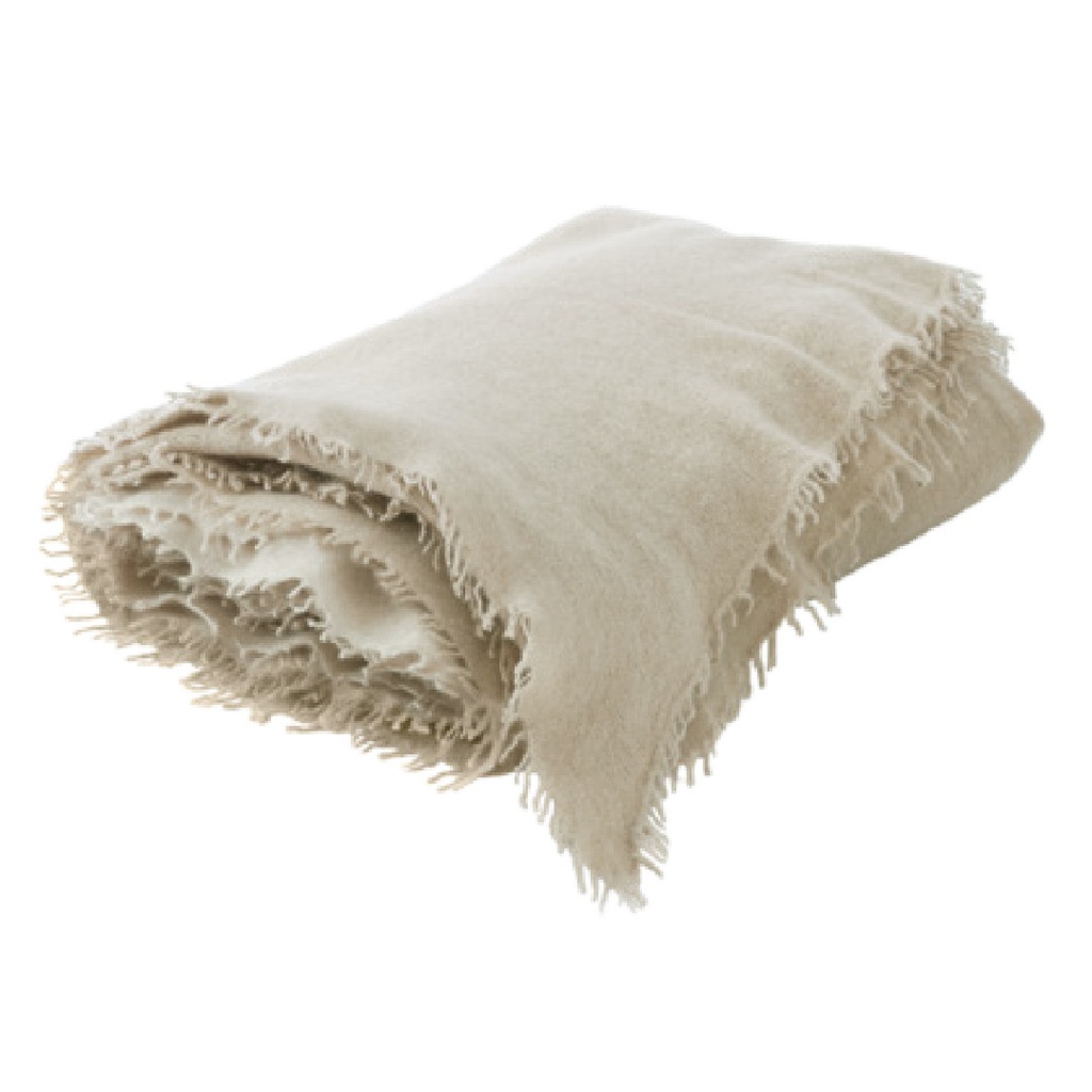 Plaid Frangé Cachemire Tricoté Main - sable
