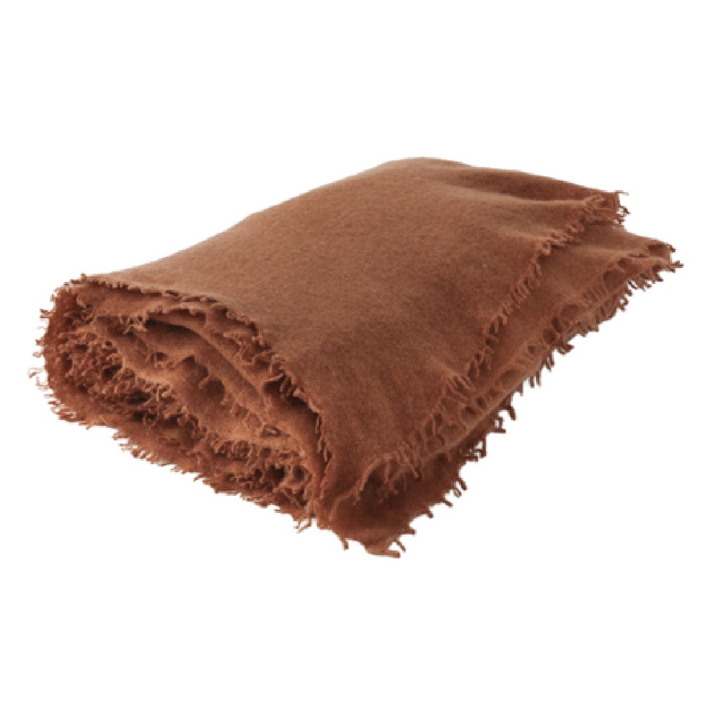 Plaid Frangé Cachemire Tricoté Main - sienne