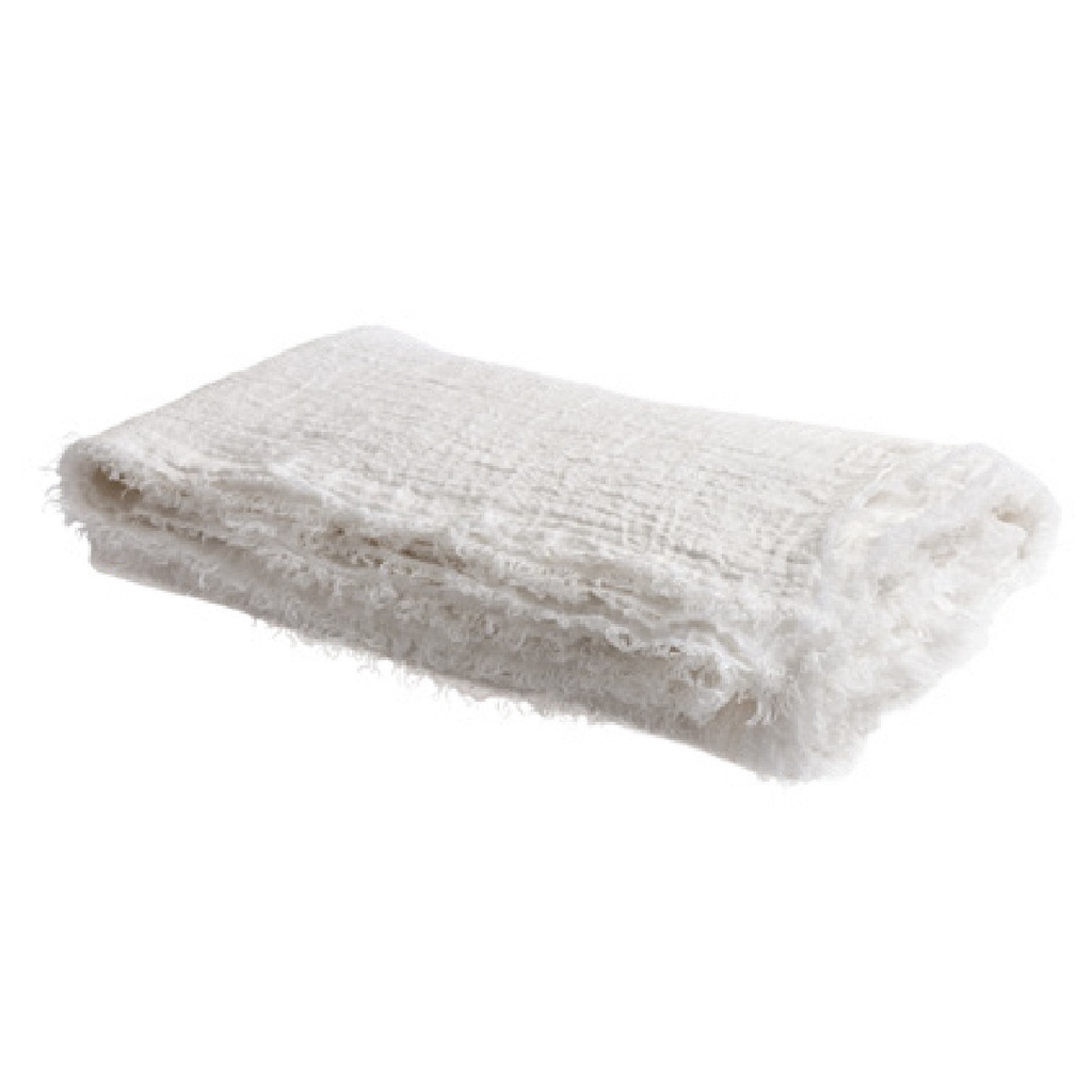 Plaid Frangé Crépon de Lin Lavé - blanc