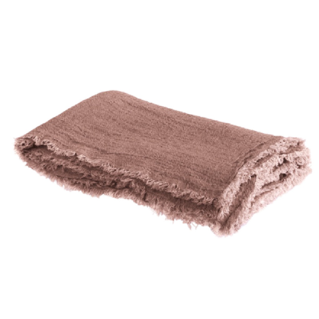 Plaid Frangé Crépon de Lin Lavé - bois de rose