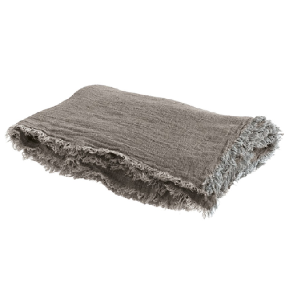 Plaid Frangé Crépon de Lin Lavé - écorce