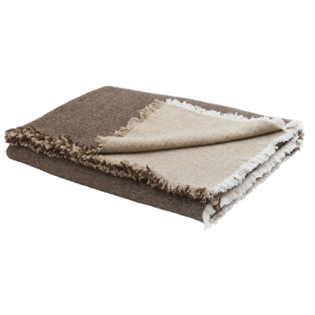 Plaid Frangé Double Face Laine Vierge & Coton - bronze / naturel