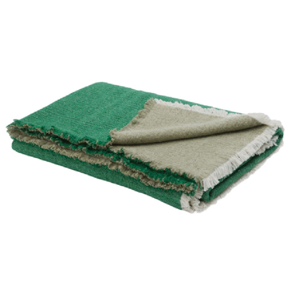 Plaid Frangé Double Face Laine Vierge & Coton - cactus / amande