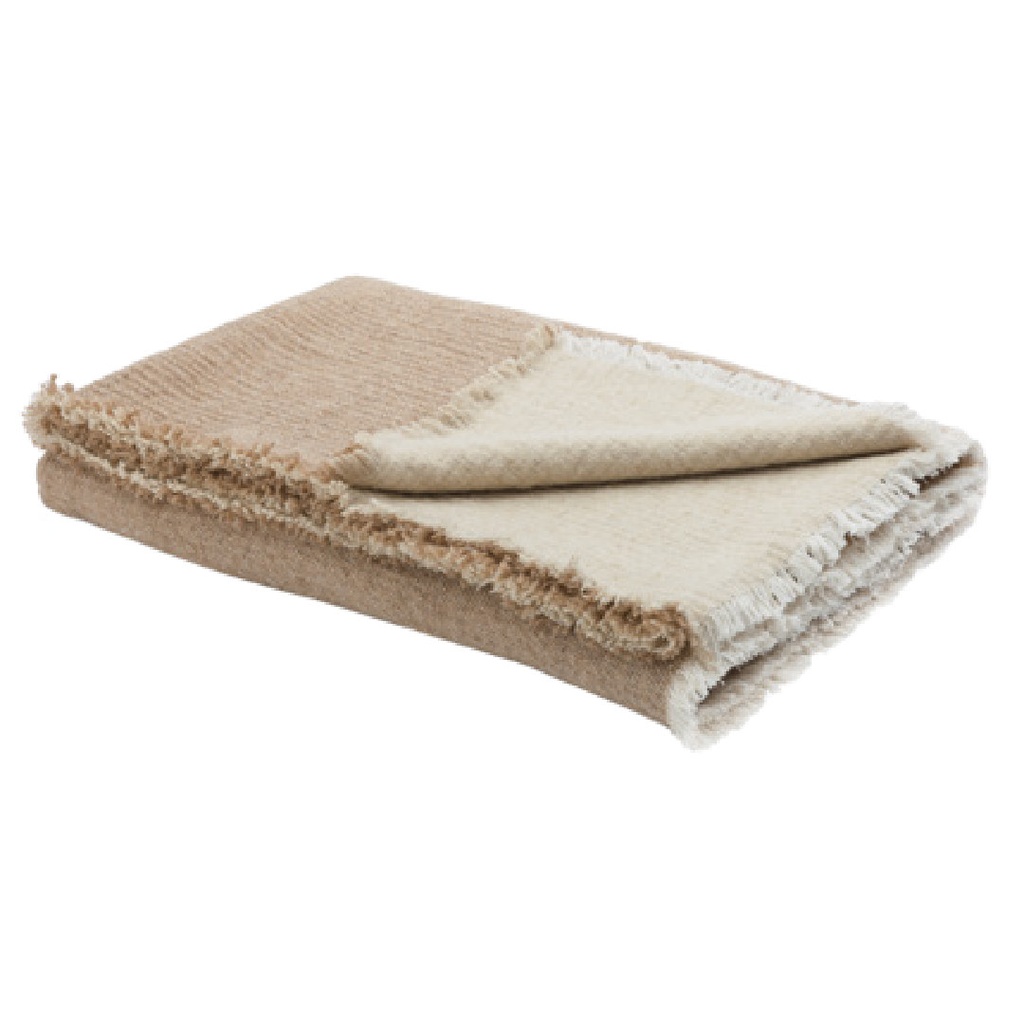 Plaid Frangé Double Face Laine Vierge & Coton - orgeat / fior di latte