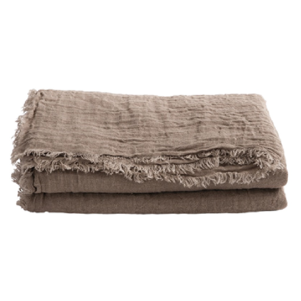 Plaid Vice Versa Frangé Gaze de Lin Lavé - taupe (150 x 250 cm)