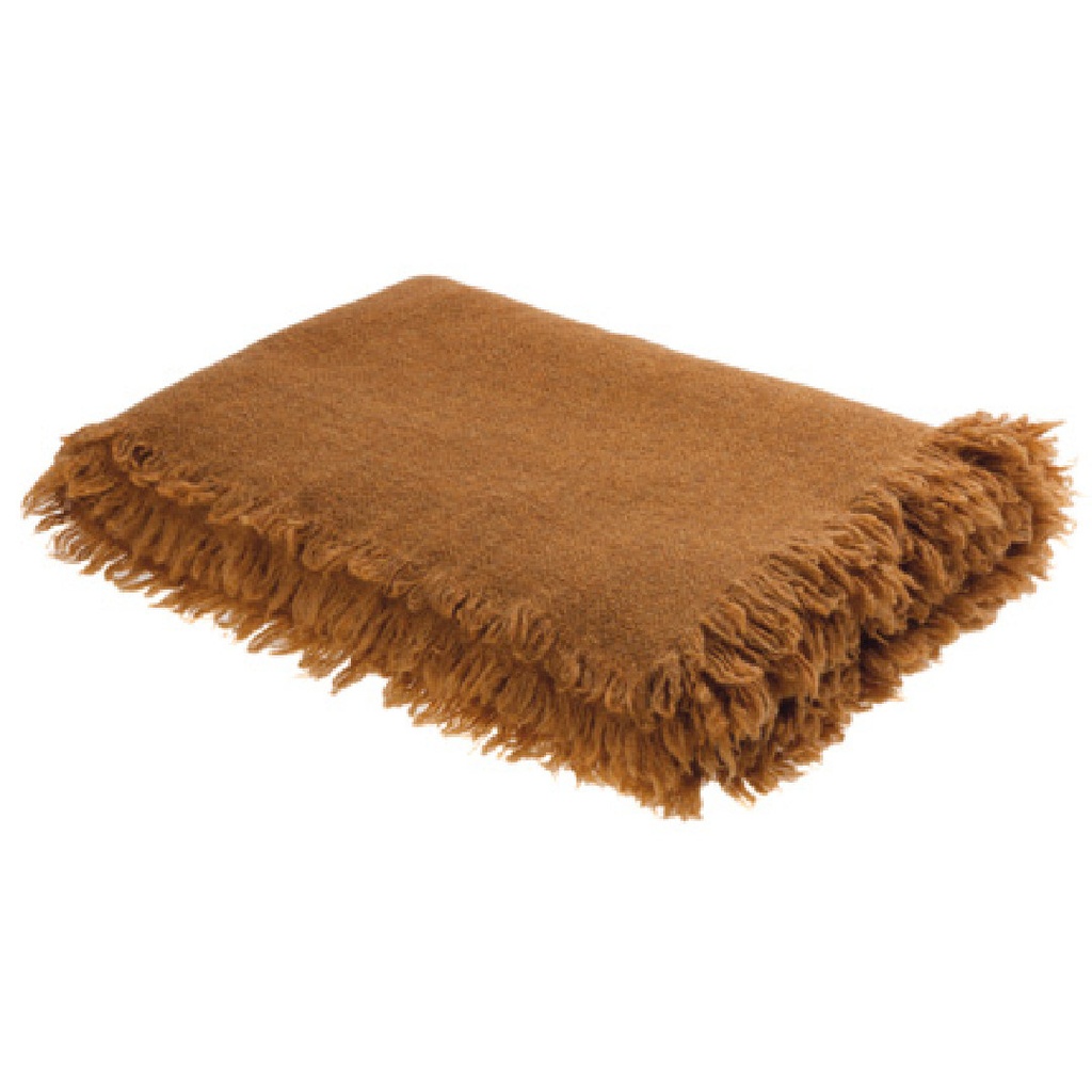 Plaid Frangé Laine Vierge Lavée - ambre