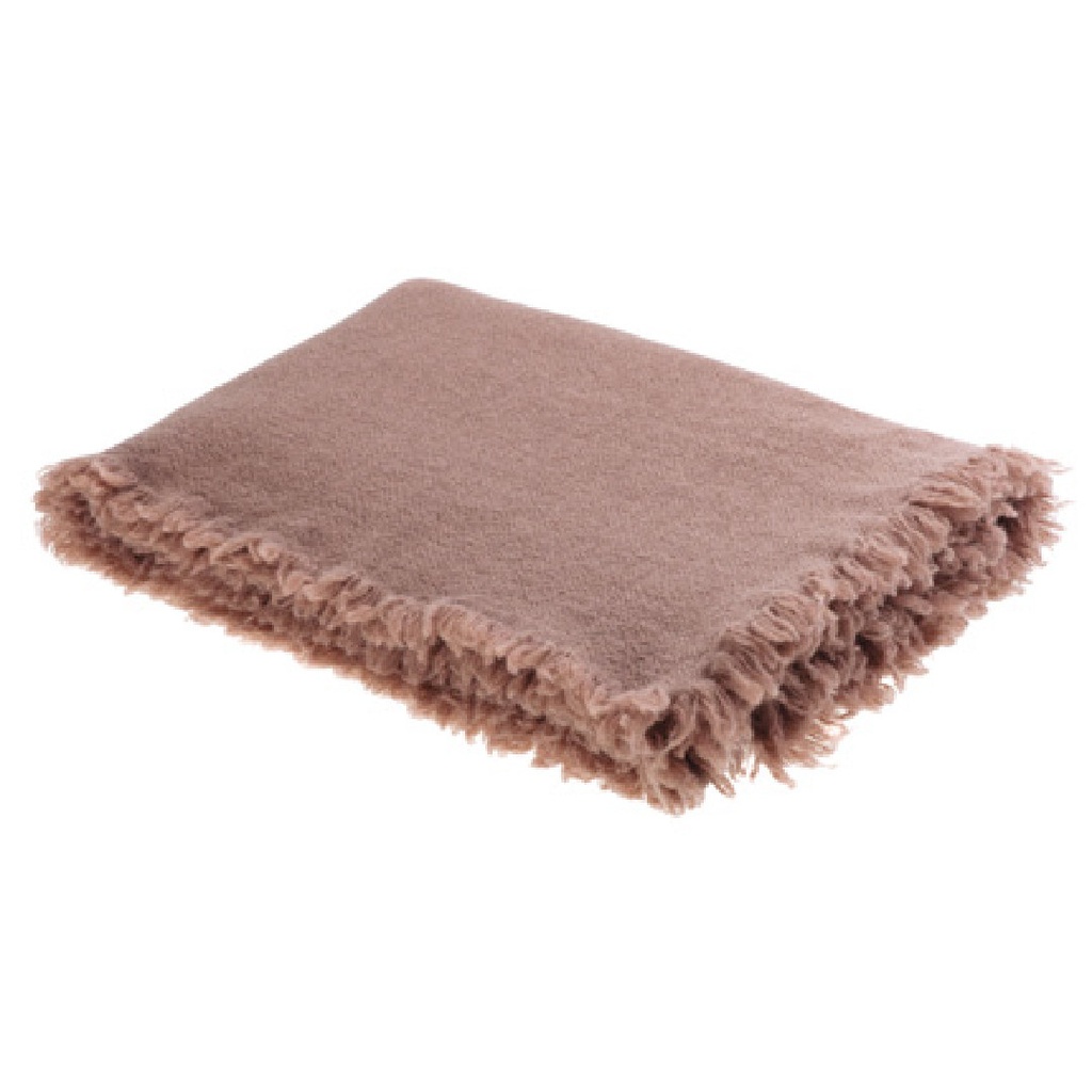 Plaid Frangé Laine Vierge Lavée - bois de rose