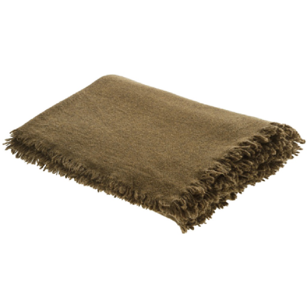 Plaid Frangé Laine Vierge Lavée - bronze
