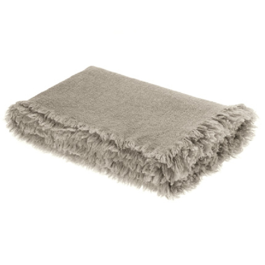 Plaid Frangé Laine Vierge Lavée - écorce