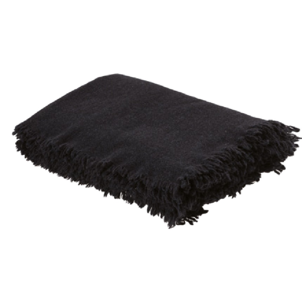 Plaid Frangé Laine Vierge Lavée - noir