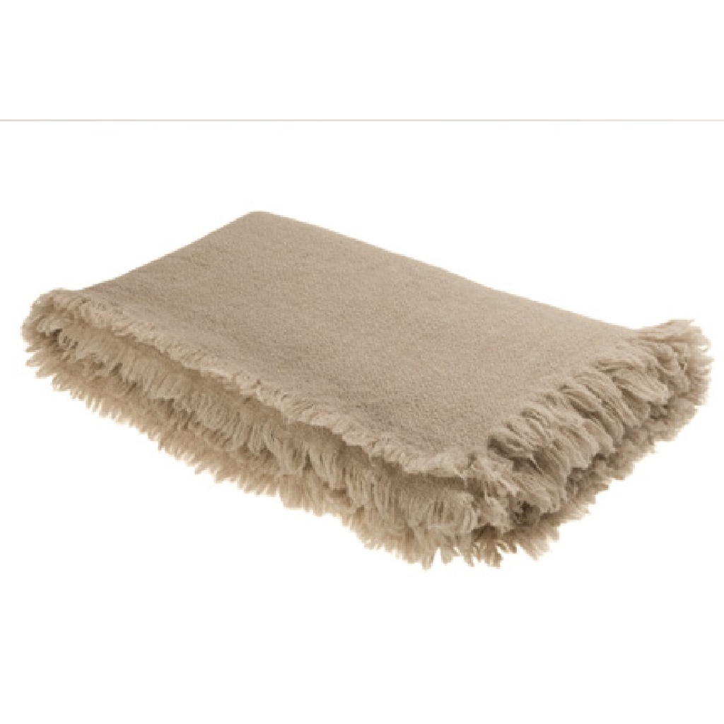 Plaid Frangé Laine Vierge Lavée - nude