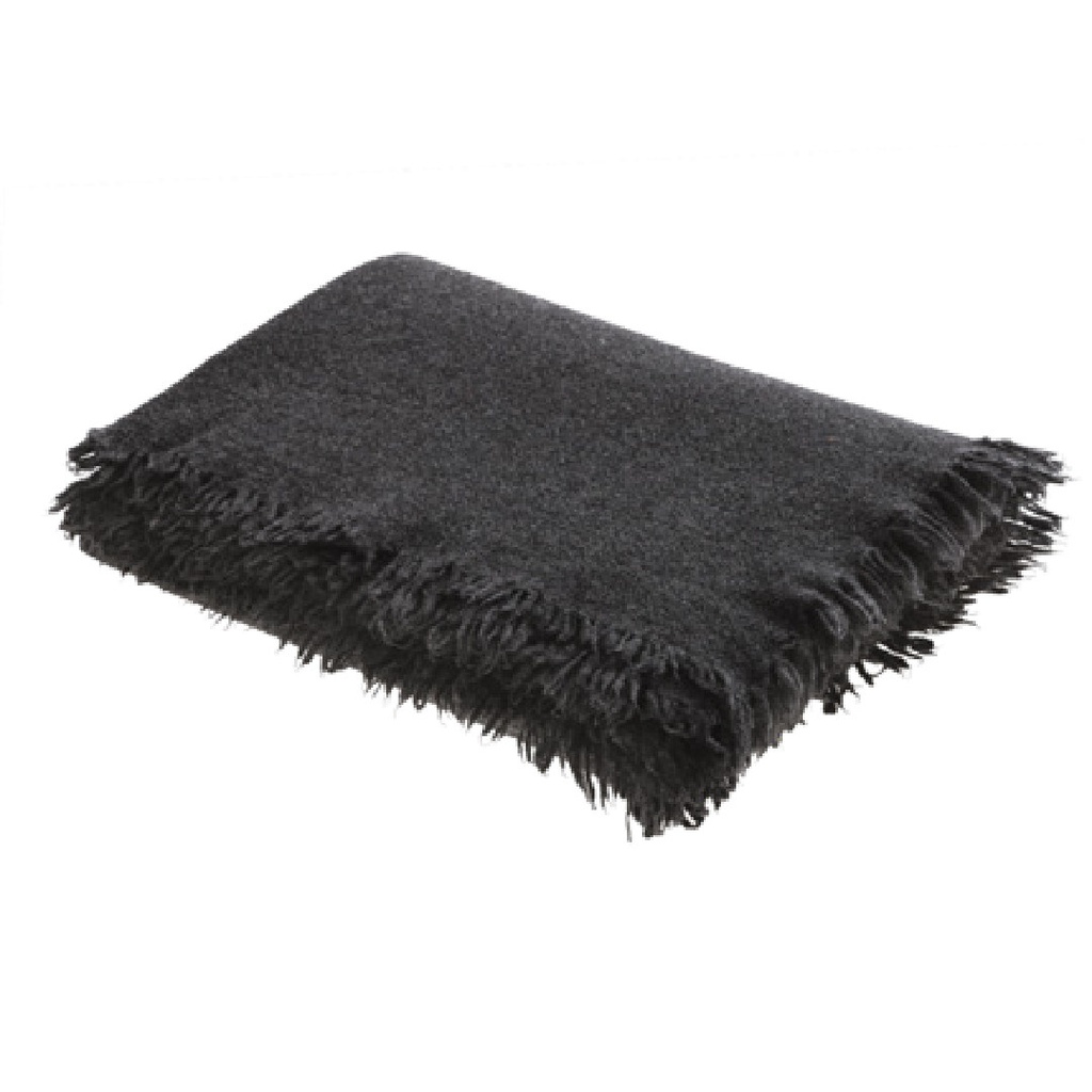 Plaid Frangé Laine Vierge Lavée - silex