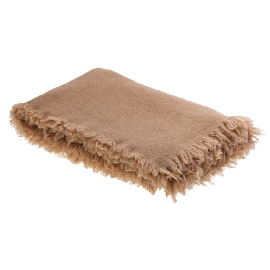 Plaid Frangé Laine Vierge Lavée - terracotta