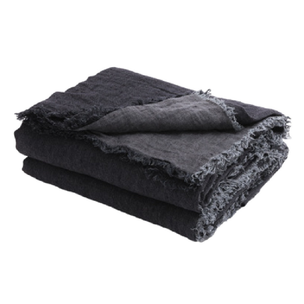 Plaid Vice Versa Frangé Lin Lavé Froissé - charbon / anthracite