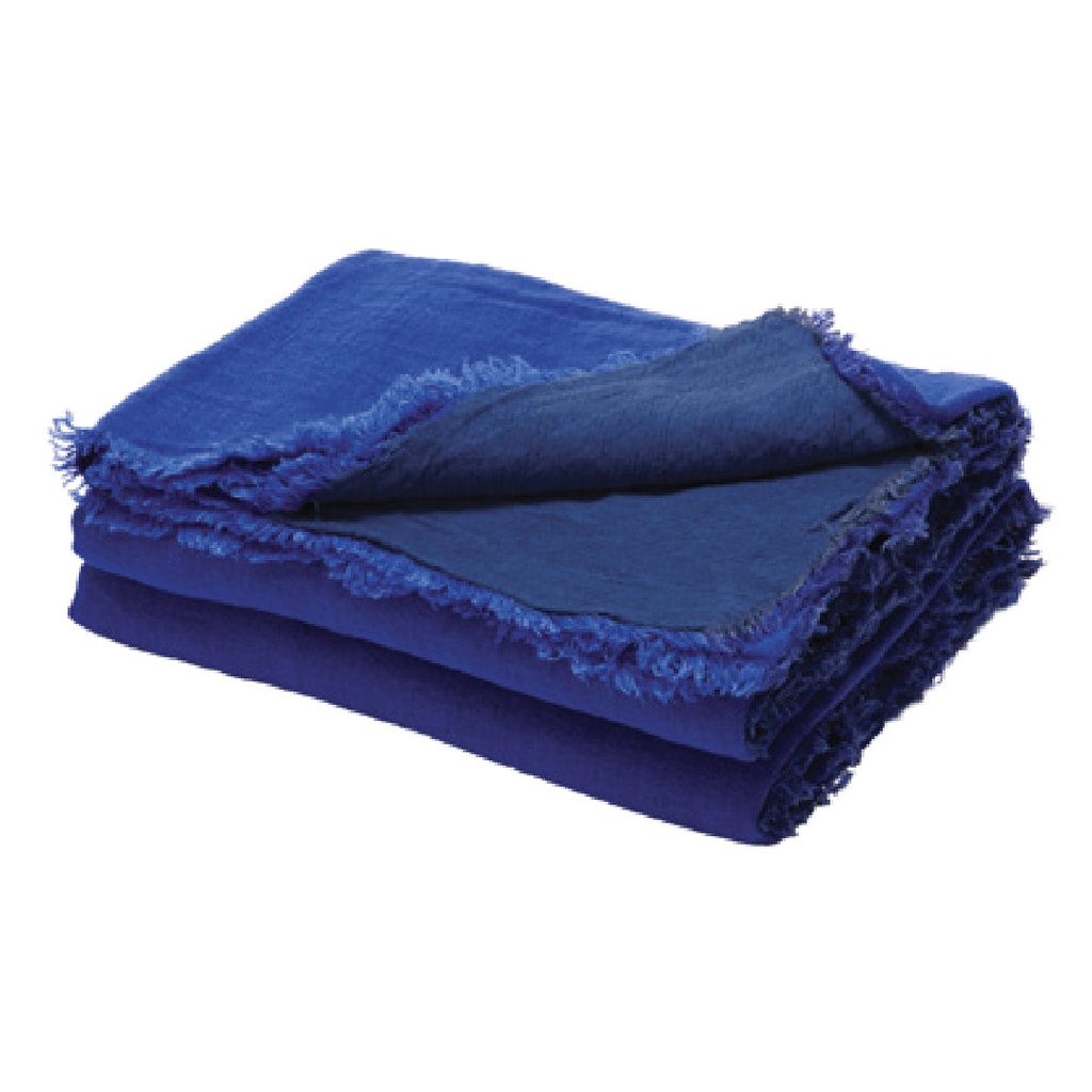 Plaid Vice Versa Frangé Lin Lavé Froissé - cobalt / indigo