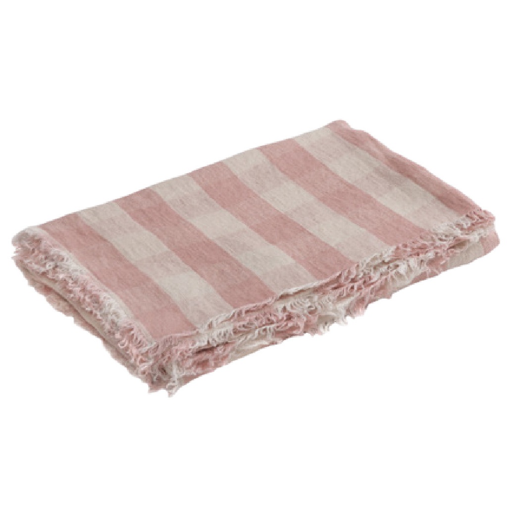 Plaid Vice Versa Frangé Lin Lavé Vichy Cottage - bois de rose
