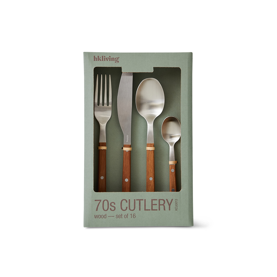 70s Cutlery : ménagère bois (16 pièces)