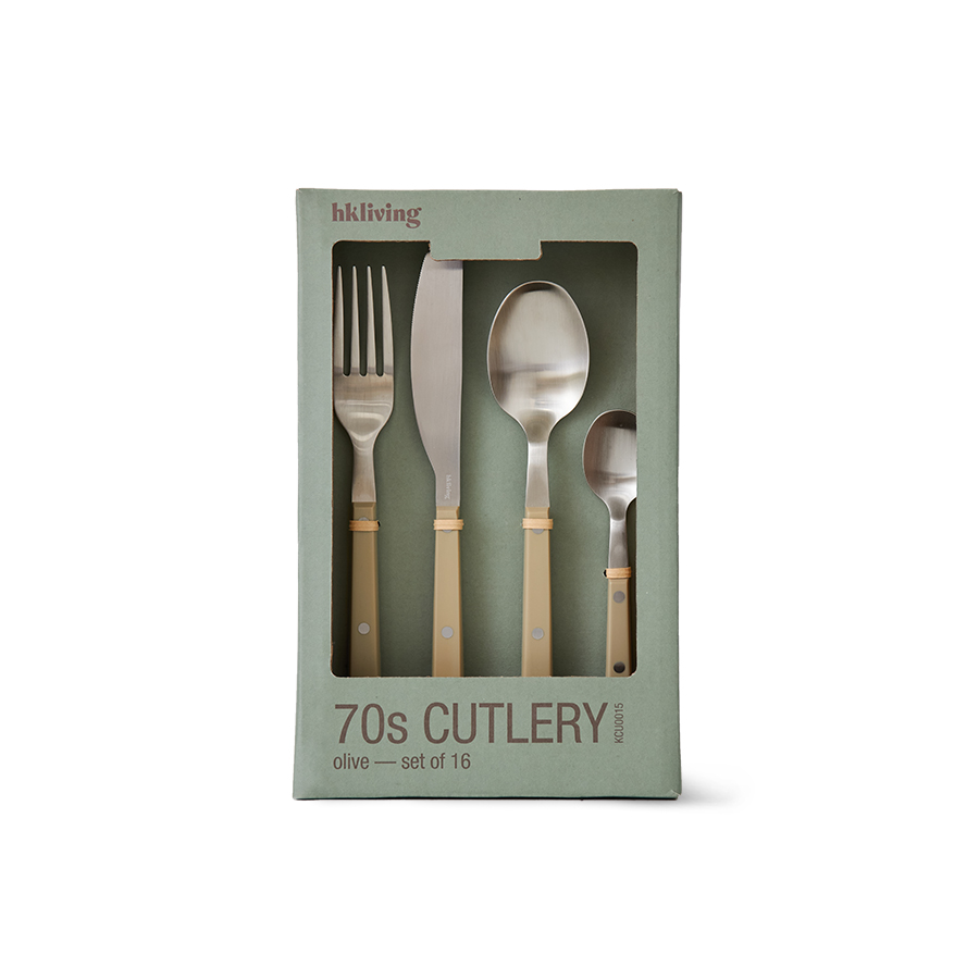 70s Cutlery : ménagère olive (16 pièces)