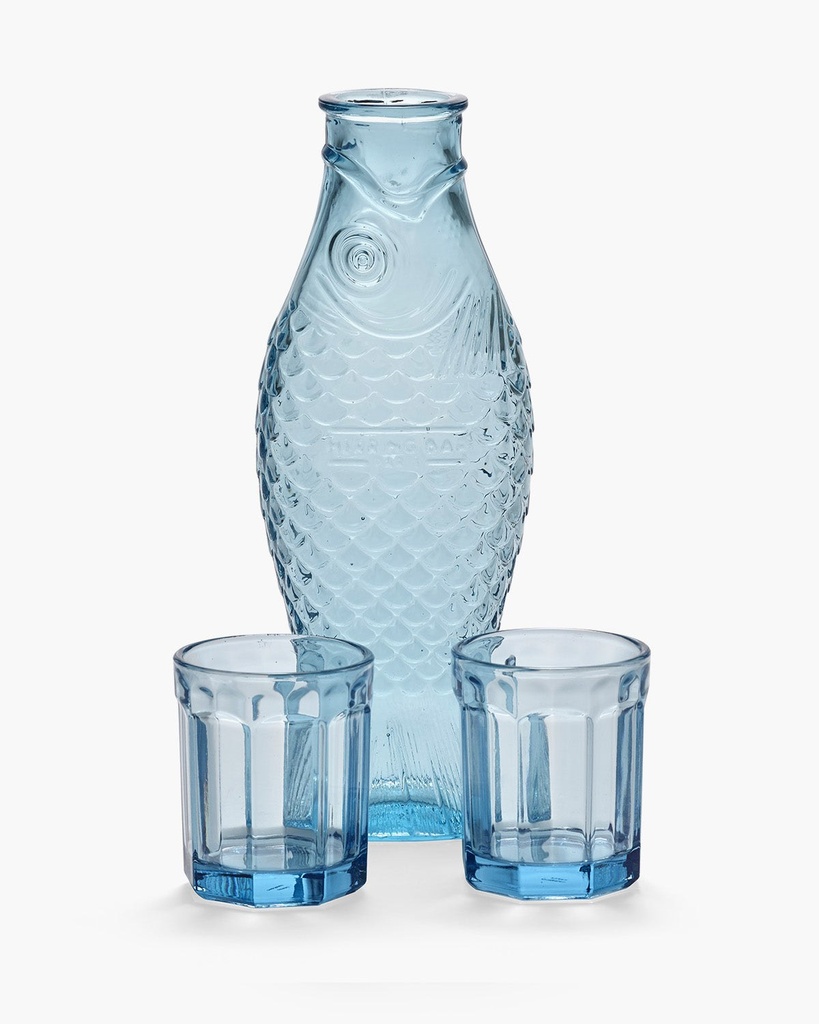 Carafe et 2 verres M Fish & Fish – bleu