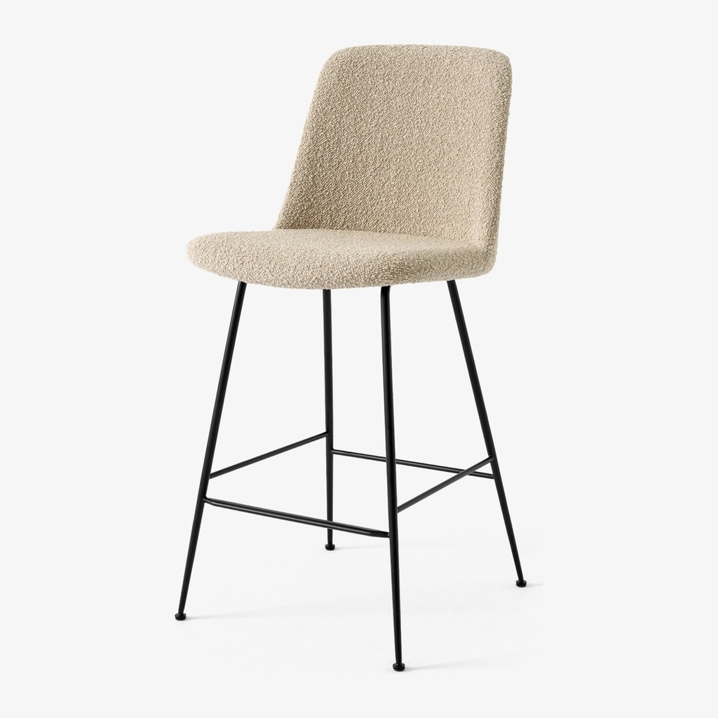 Chaise haute Rely – entièrement tapissée, piètement tube, hauteur plan de travail ou bar