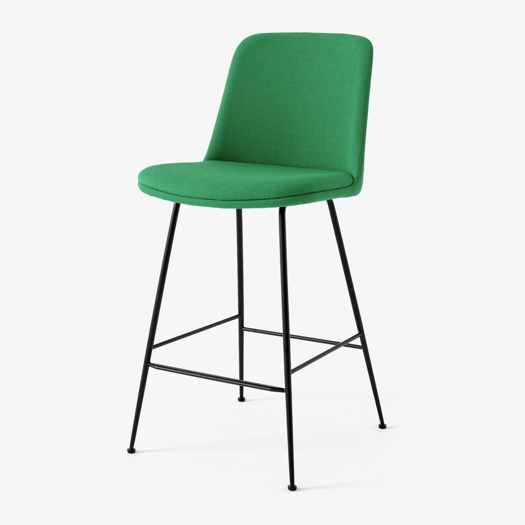 Chaise haute Rely – tapissée avec galette, piètement tube, hauteur plan de travail ou bar