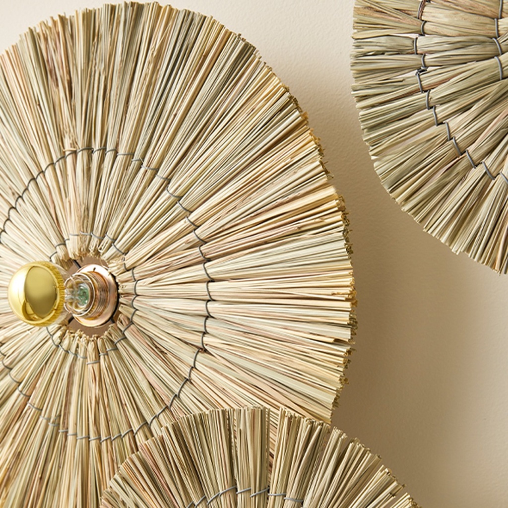 Applique Laos – disque en herbe séchée – laiton brillant