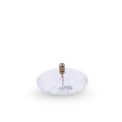 [1221] Lampe à huile galet Disc Elegant – verre clair, laiton – M Ø 14 × 6 cm