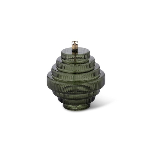 [1303] Lampe à huile Twin – verre vert, laiton – M Ø 15 × 17,5 cm