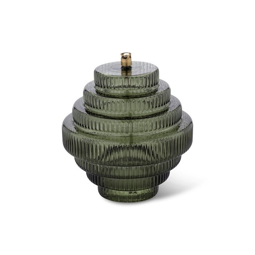 [1304] Lampe à huile Twin – verre vert, laiton – L Ø 20 × 23 cm