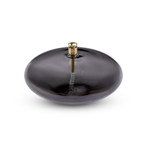 [1154] Lampe à huile galet Disc – verre fumé, laiton – L Ø 18 × 9 cm