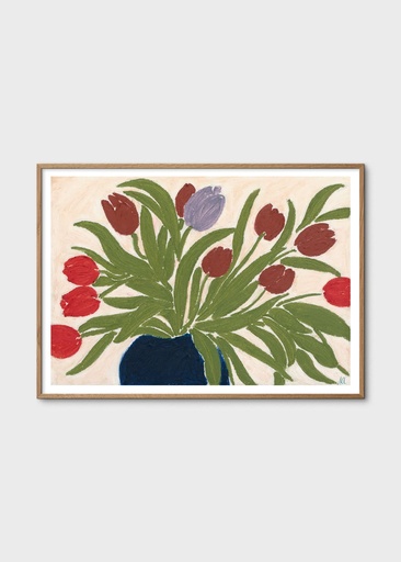 [16992-3] Anine cecilie iversen - tulips in a blue vase - 30x40 cm