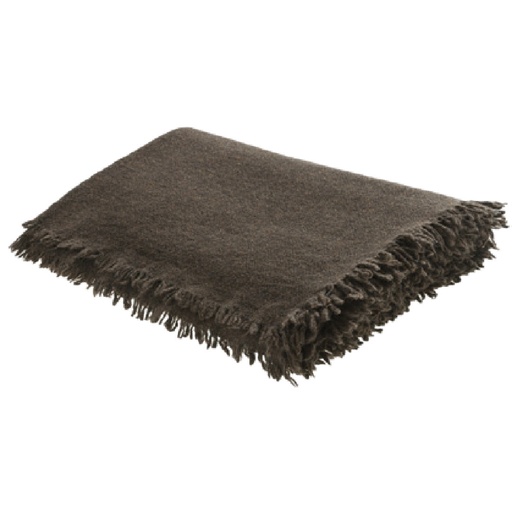 Plaid Frangé Laine Vierge Lavée - brownie