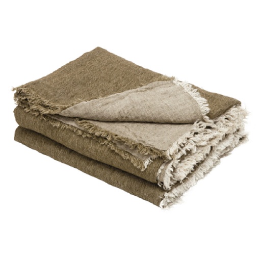 [17526KAKI] Plaid Vice Versa Frangé Lin Lavé Froissé - kaki / givré
