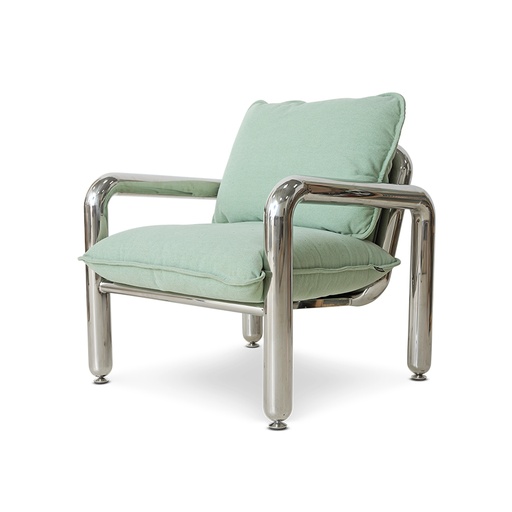 [FFA0002] Fauteuil lounge chrome, toile menthe