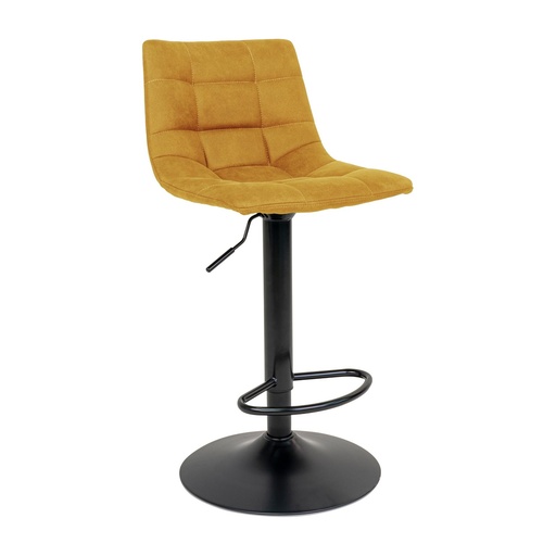 [1001303] Chaise de bar Middelfart – velours, jaune moutarde, pieds noirs