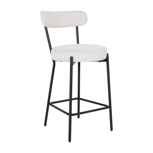 [1001361] Chaise de comptoir Badalona – bouclette, blanc, pieds noirs