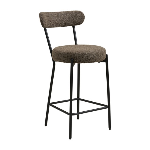[1001362] Chaise de comptoir Badalona – bouclette, marron, pieds noirs