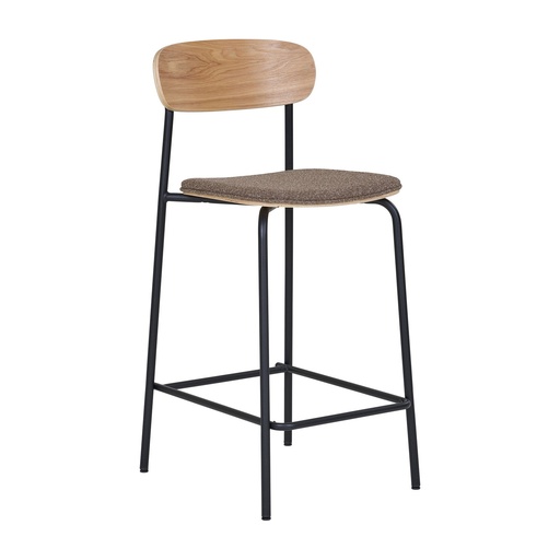 [1001385] Chaise de comptoir Estepona – dossier en frêne, assise marron, pieds noirs
