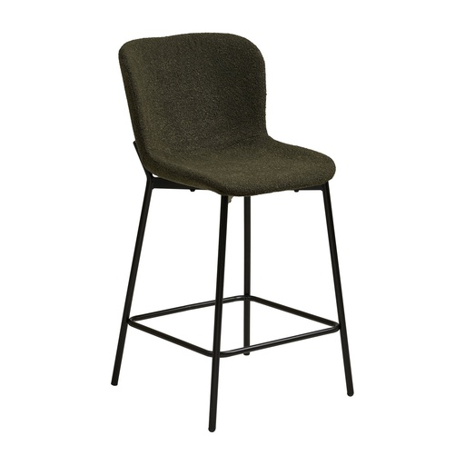 [1050002] Chaise de comptoir Maceda – bouclette, vert, pieds noirs